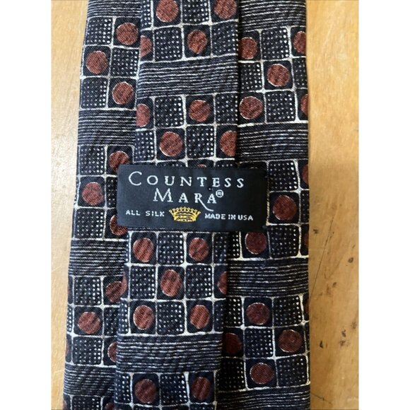 Countess Mara black With Copper &white  Geometric Silk Tie Made In USA - Picture 5 of 6